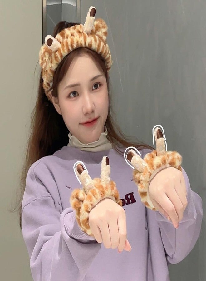 LJJCSFF 3 Pcs Makeup Headband Wristband Set Giraffe Hairband Spa Shower Head Wrap Skincare Hair Accessories Cute Hair Band for Washing Face - Image 4