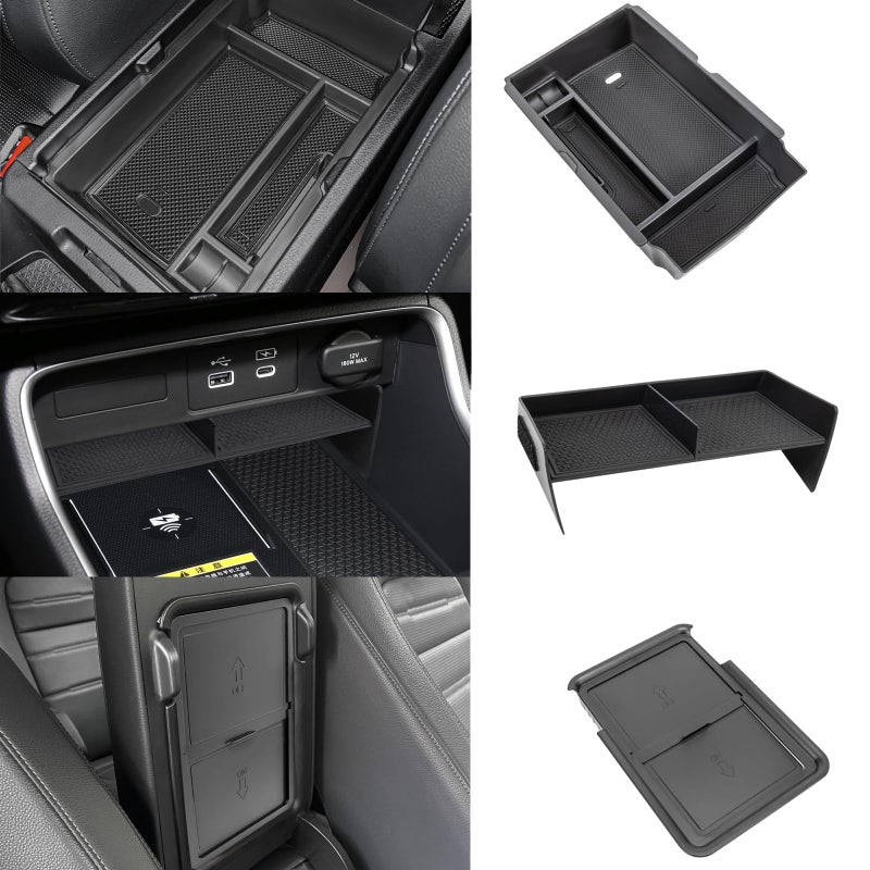 Neepiar 3PCS Center Console Organizer Compatible with 2026 2025 2024 2023 Honda CRV Armrest Storage Box Armrest Hidden Storage Box Secret Compartment Insert Tray Interior Accessories