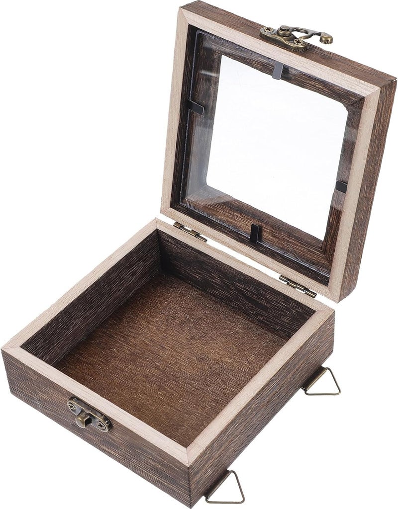 صندوق عرض ظل الحشرات 10x10x4.5 سم إطار عينة زجاجي بلون الكربون مع خطاف تعليق لحفظ الفراشات والزهور المجففة ديكور المنزل - Image 1