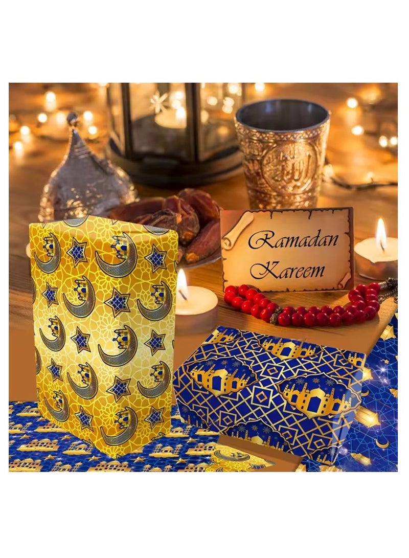 10 ورقات من ورق تغليف هدايا عيد مبارك بنمط فانوس قمر ونجمة، لوازم حفلات رمضان كريم، 68.5×50.8 سم - Image 2