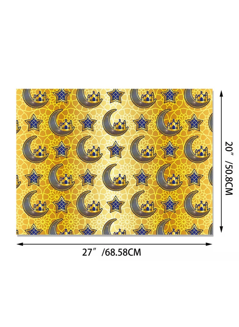 10 ورقات من ورق تغليف هدايا عيد مبارك بنمط فانوس قمر ونجمة، لوازم حفلات رمضان كريم، 68.5×50.8 سم - Image 5