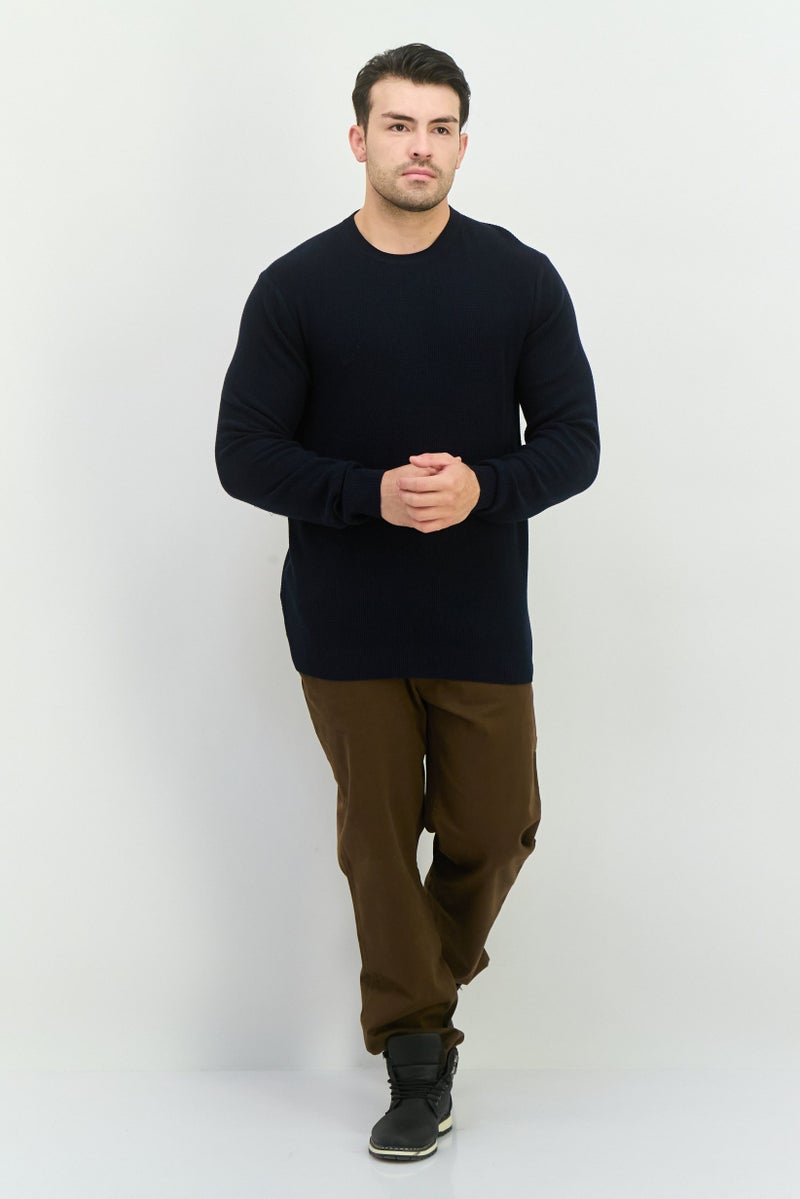 Sorbino Men Crew Neck Long Sleeves Knitted Sweater, Navy - Image 4