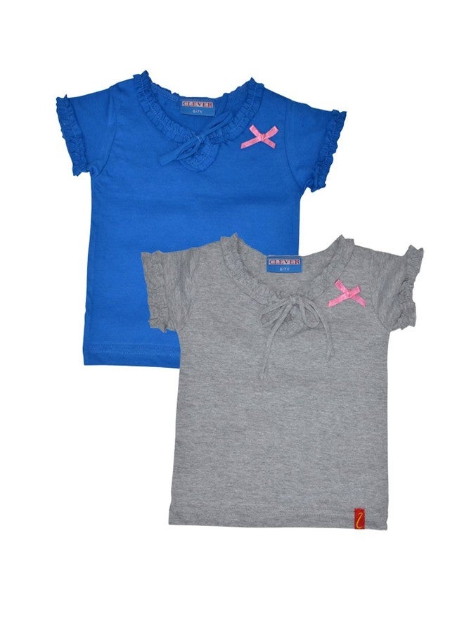 Clever Baby Girl's Tshirt(ZCGT-004-GRY-BLU-12-13Yrs_Grey-Blue_12-13 Years)