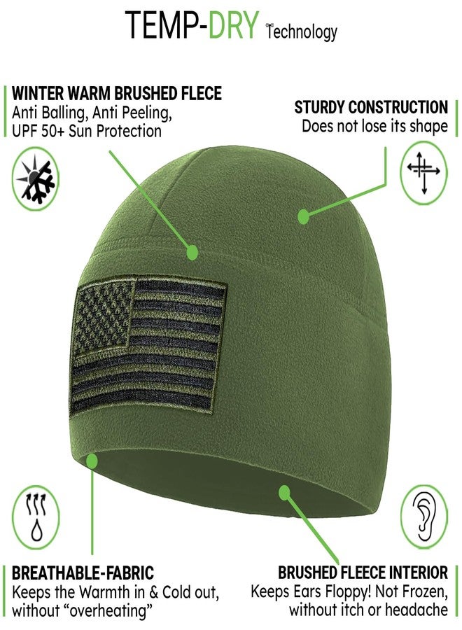 Temple Tape Tactical Beanie Hat - American Flag Fleece Winter Watch Cap - Multi Season Military Hats for Men - Mens Army Beanies - 2 Pack Includes Black & Od Green - One Size - Image 2