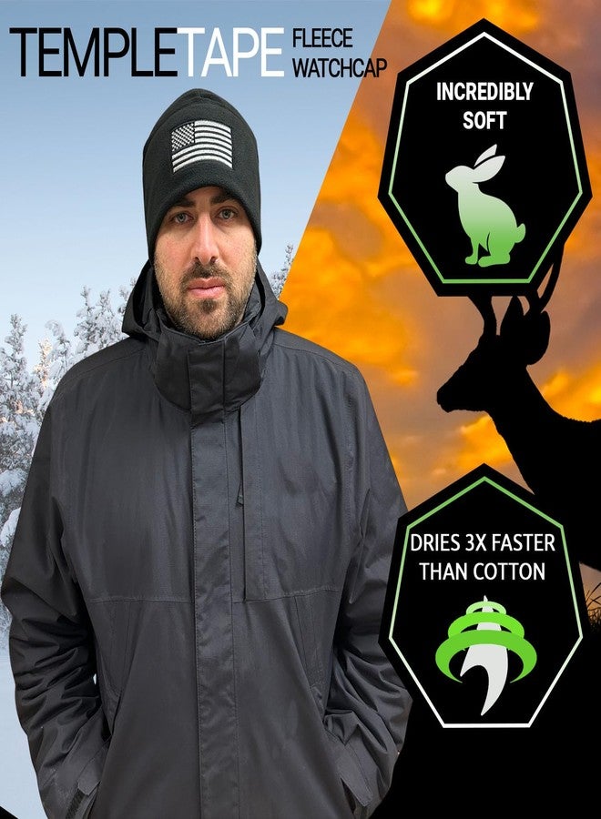 Temple Tape Tactical Beanie Hat - American Flag Fleece Winter Watch Cap - Multi Season Military Hats for Men - Mens Army Beanies - 2 Pack Includes Black & Od Green - One Size - Image 4