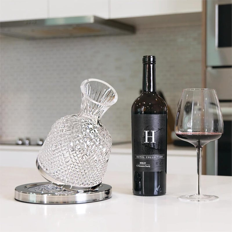 Wrixty Wrixty Red Wine Decanter, Spinning Wine Aerator, Thickened Crystal Glass Golden Base, 360 Rotation, Rapid Wine Aeration, 50oz/1500ml, Wine Lover  - Image 3