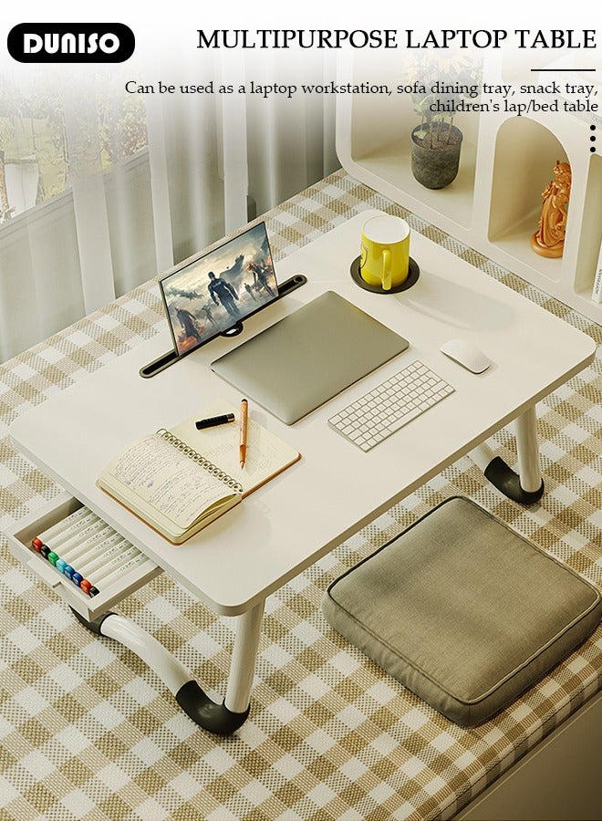 DUNISO طاولة سرير لابتوب قابلة للتعديل، طاولة سرير لابتوب قابلة للطي، مكتب قائم محمول، طاولة لابتوب قابلة للطي مع درج للسرير أو الأريكة أو الأرضية - Image 5