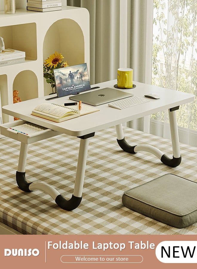 DUNISO طاولة سرير لابتوب قابلة للتعديل، طاولة سرير لابتوب قابلة للطي، مكتب قائم محمول، طاولة لابتوب قابلة للطي مع درج للسرير أو الأريكة أو الأرضية - Image 1