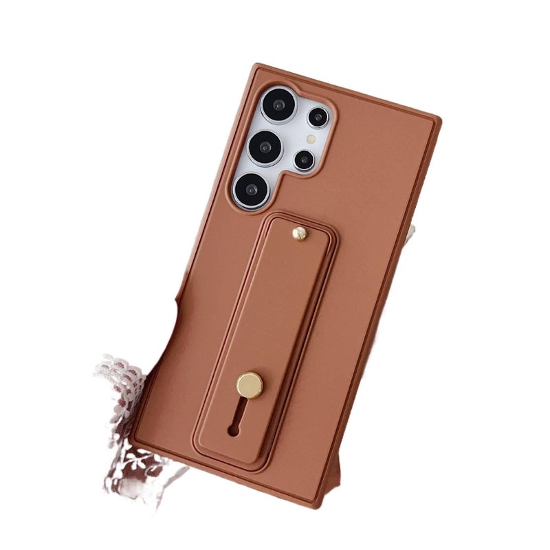 غطاء واقي بملمس جلد لـ Samsung Galaxy S24 Plus باللون بني بوظيفة حامل مع حماية من السقوط وحامل قائم مع مقاوم للصدمات مع ملمس غير لامع للتنقل اليومي سهل التخزين للاستخدام اليومي - Image 1