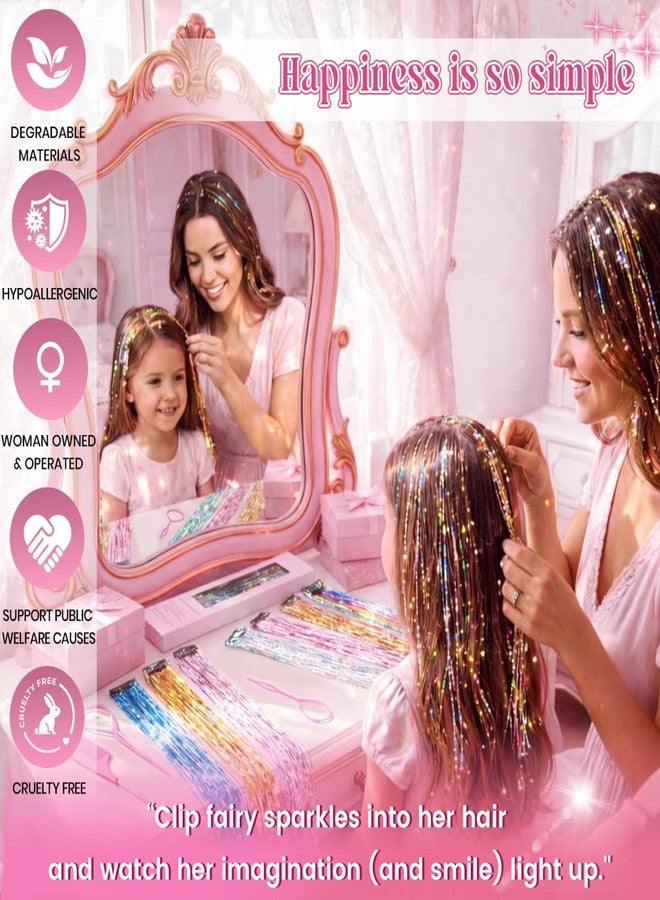 LORIEN Clip in Hair Tinsel, 14 Pcs Colorful Glitter Hair Accessories for Women Girls Kids, 22 Inch Glitter Extensions for Party Birthday, Gifts for Teenage Girls (Colorful) - Image 2