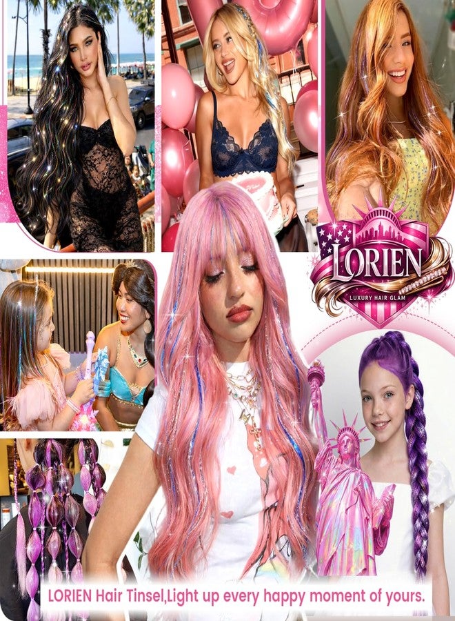 LORIEN Clip in Hair Tinsel, 14 Pcs Colorful Glitter Hair Accessories for Women Girls Kids, 22 Inch Glitter Extensions for Party Birthday, Gifts for Teenage Girls (Colorful) - Image 5