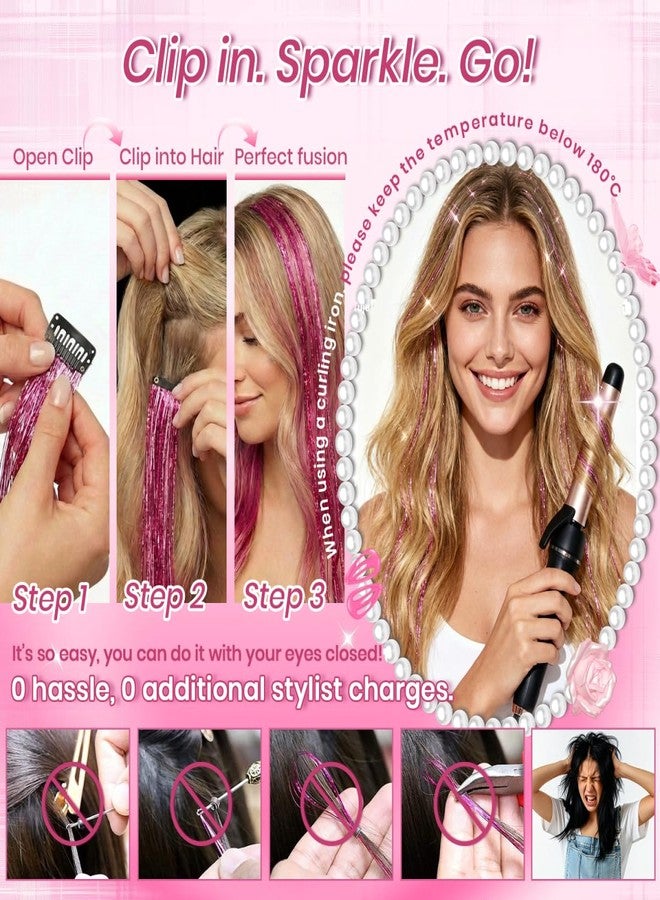 LORIEN Clip in Hair Tinsel, 14 Pcs Colorful Glitter Hair Accessories for Women Girls Kids, 22 Inch Glitter Extensions for Party Birthday, Gifts for Teenage Girls (Colorful) - Image 3
