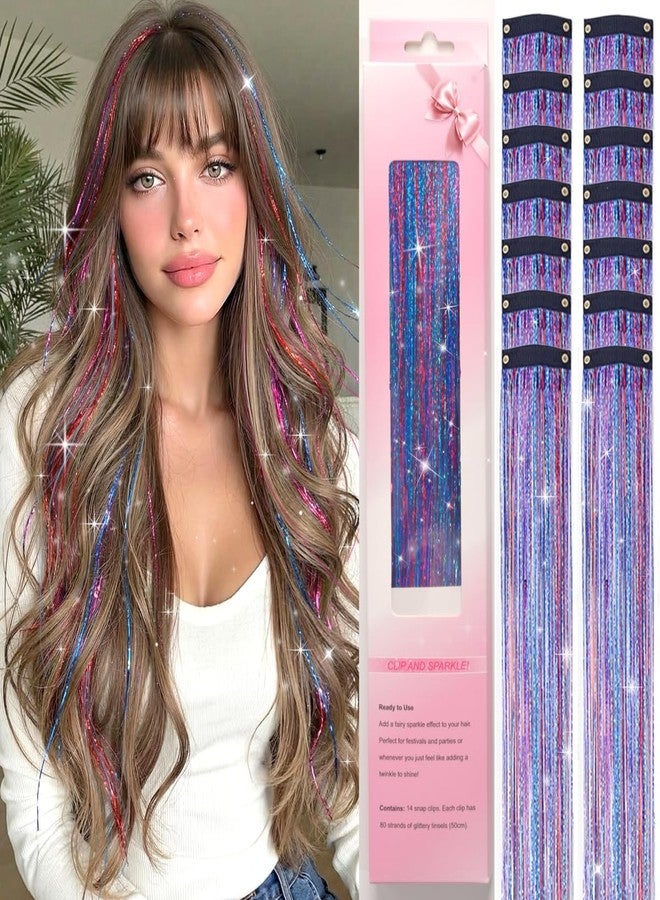 LORIEN Clip in Hair Tinsel, 14 Pcs Colorful Glitter Hair Accessories for Women Girls Kids, 22 Inch Glitter Extensions for Party Birthday, Gifts for Teenage Girls (Colorful) - Image 1