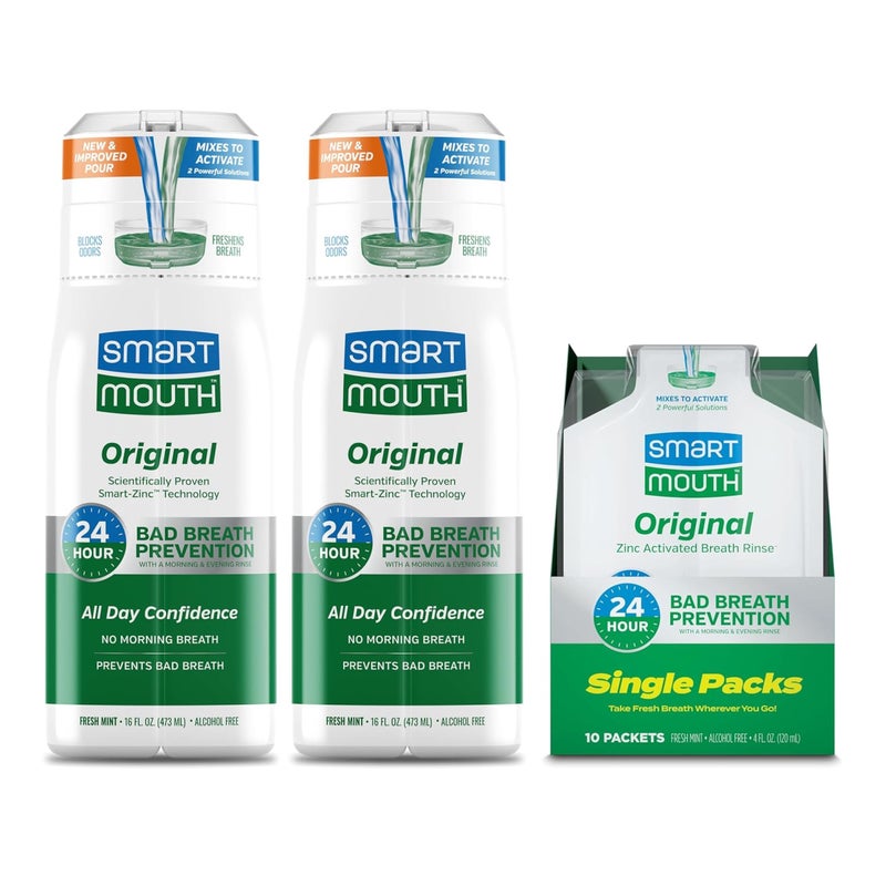 SmartMouth Original Activated 2-Pack Mouthwash & Single Packs, Travel Mouthwash, Fresh Mint - Image 1