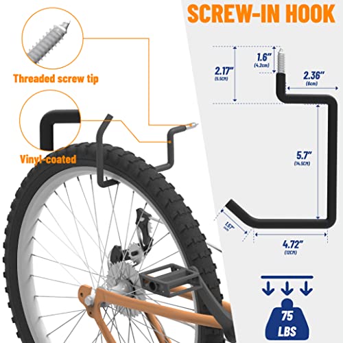 unp POETISKE Screw in Ladder Bike Hooks Ceiling Hanger Wall Mounted Bicycle Chair Garage Organization Heavy Duty Vinyl Coated 4Pack - Image 5