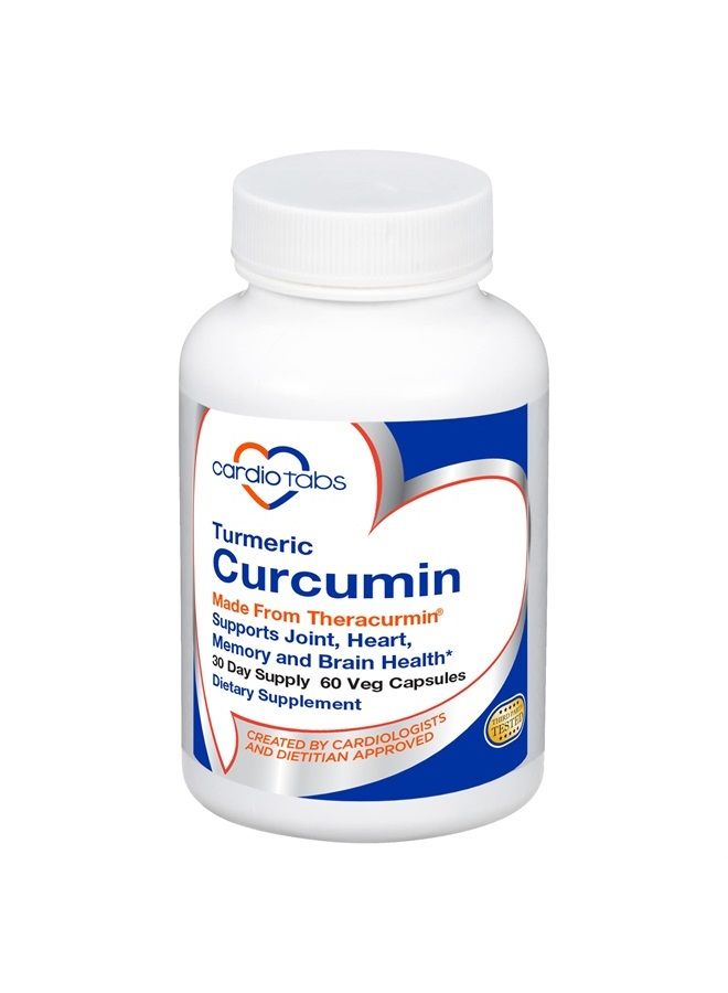 CardioTabs Turmeric Curcumin - Joint, Heart, Memory & Brain Supplement with 600 mg Theracurmin, Highly Absorbable Curcumin Supplements, 60 Vegetarian Curcumin and Turmeric Capsules, 30-Day Supply - Image 1