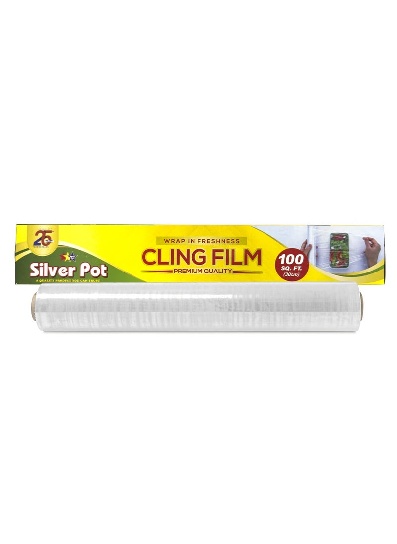 Silver Pot Premium Polyethylene Cling Film – 30 cm x 100 cm – Durable, Food-Grade Wrapping Roll for Superior Freshness and Protection – Perfect for Preserving, Storing, and Wrapping Food  - Image 1