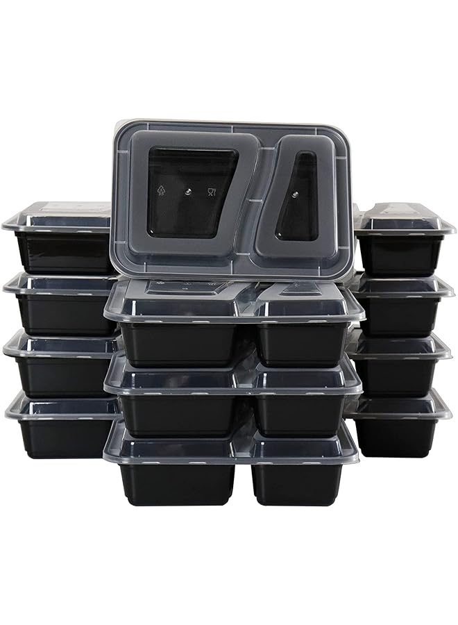 البيادر حاويات إعداد الوجبات بوزن 32 أونصة، 15 عبوة مكونة من مقصورتين مع أغطية، حاويات تخزين الطعام، صندوق بينتو، خالٍ من مادة BPA، وقابل للتكديس في الميكروويف، وآمن للاستخدام في غسالة الأطباق. - Image 1