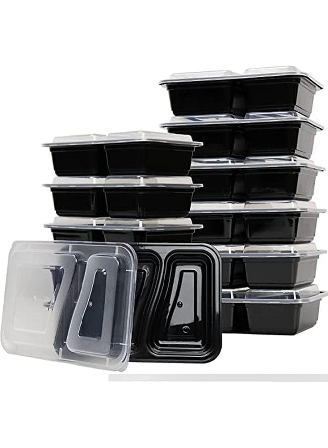 البيادر حاويات إعداد الوجبات بوزن 32 أونصة، 15 عبوة مكونة من مقصورتين مع أغطية، حاويات تخزين الطعام، صندوق بينتو، خالٍ من مادة BPA، وقابل للتكديس في الميكروويف، وآمن للاستخدام في غسالة الأطباق. - Image 2