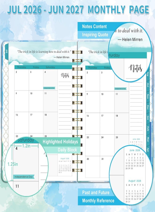 Journaltastic 2026-2027 Planner - Weekly & Monthly Planner 2026-2027 with Tabs, July 2026 - June 2027, 6.3" x 8.4", Hardcover with Back Pocket + Thick Paper + Twin-Wire Binding - Blue - Image 3