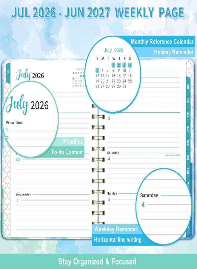 Journaltastic 2026-2027 Planner - Weekly & Monthly Planner 2026-2027 with Tabs, July 2026 - June 2027, 6.3" x 8.4", Hardcover with Back Pocket + Thick Paper + Twin-Wire Binding - Blue - Image 4