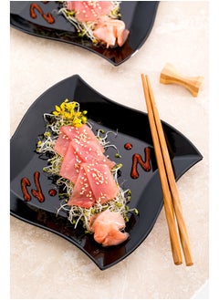 Restaurantware Restaurantware-7 x 7 Inch Dessert Plates, 100 Cocktail Plates - Square, Wavy Edges, Black Plastic Disposable Appetizer Plates, Holds Sauces And Dips, For Weddings or Birthday Parties  - Image 3