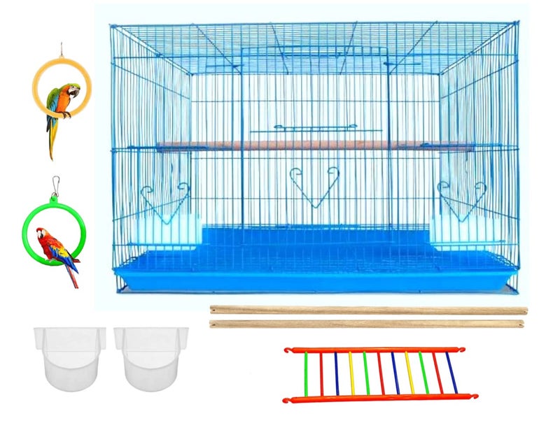 VAYINATO Iron 2 Feet (24 Inch) Blue Color Birds Cage For Budgies, Finches, Love Birds, Cocktails, Conures & All Small Birds With Free Hanging Toys (2 Feet-24 Inch) By Petzlifeworld - Image 1