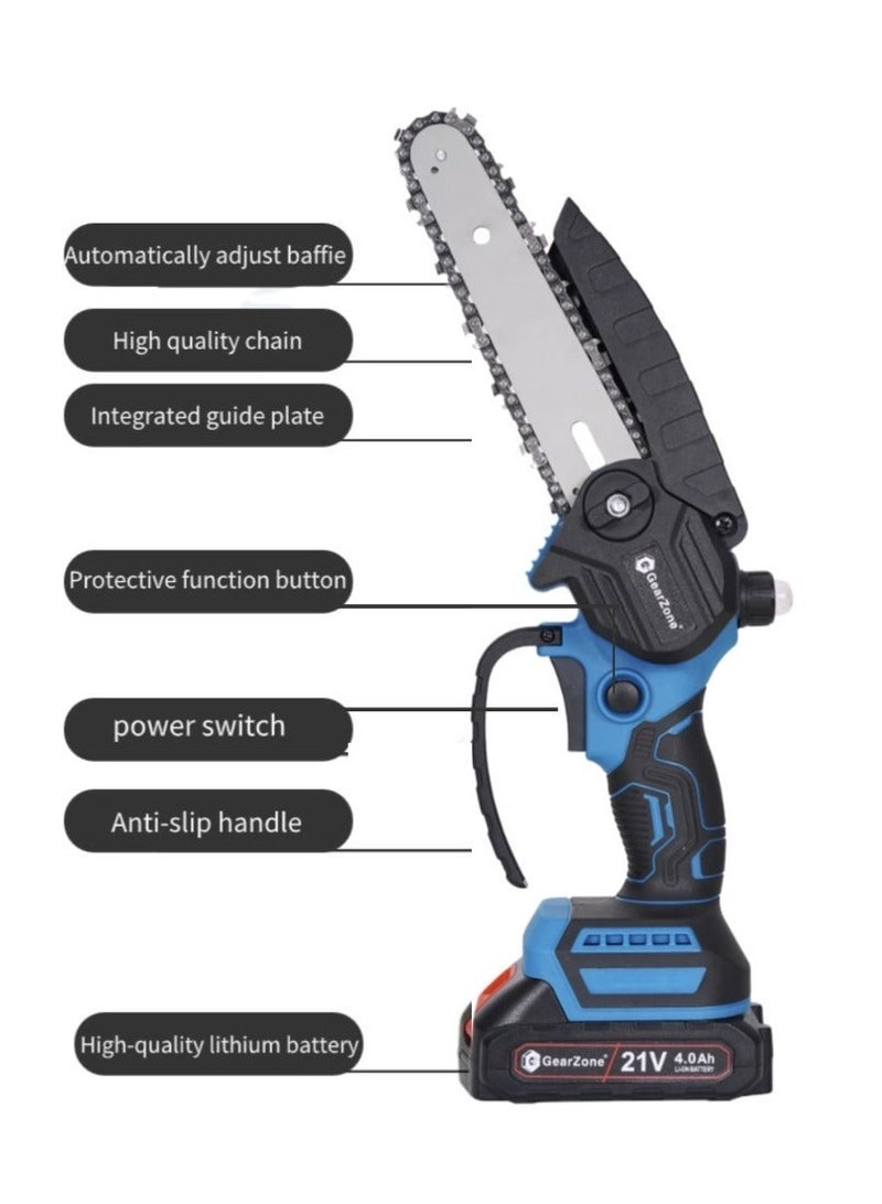 GearZone Cordless Mini Chainsaw 6 Inch, Battery Powered with 2PCS 21V Rechargeable Batteries, One-Hand Use Electric Chainsaw, Handheld Chainsaw for Wood Working - Image 5