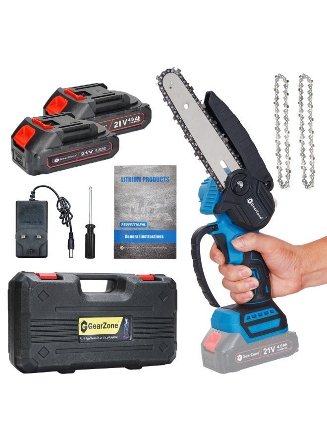 GearZone Cordless Mini Chainsaw 6 Inch, Battery Powered with 2PCS 21V Rechargeable Batteries, One-Hand Use Electric Chainsaw, Handheld Chainsaw for Wood Working - Image 1