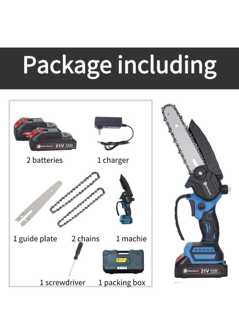 GearZone Cordless Mini Chainsaw 6 Inch, Battery Powered with 2PCS 21V Rechargeable Batteries, One-Hand Use Electric Chainsaw, Handheld Chainsaw for Wood Working - Image 2