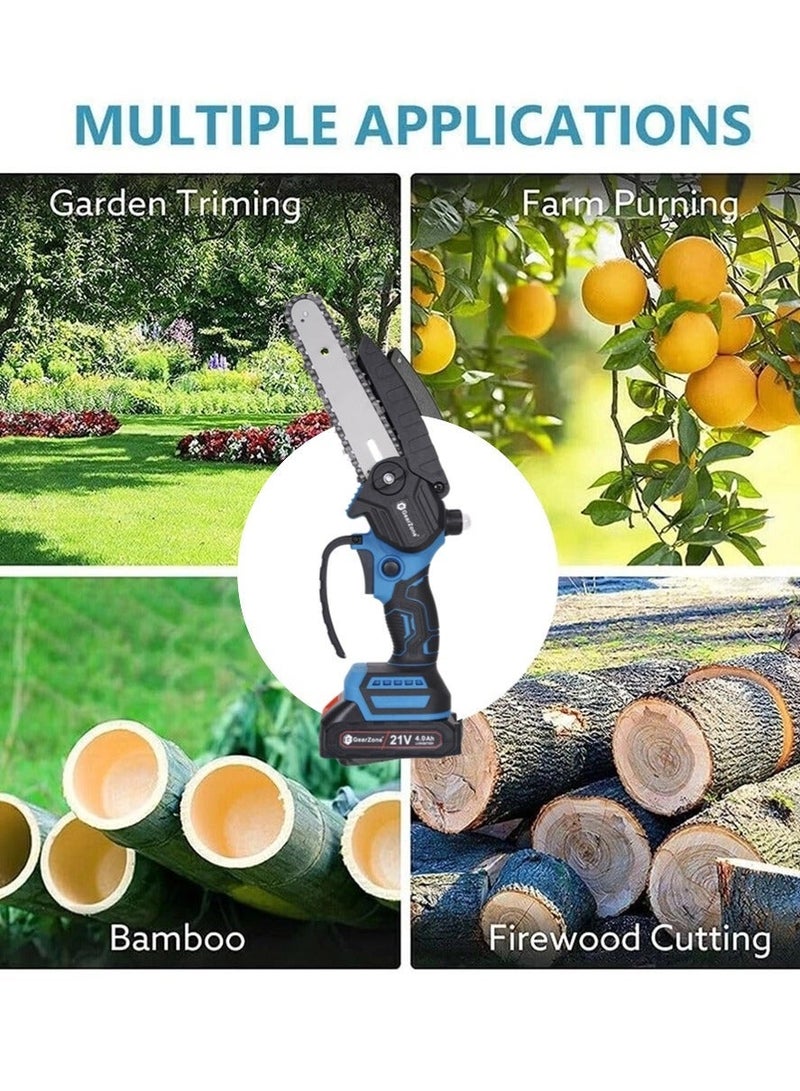 GearZone Cordless Mini Chainsaw 6 Inch, Battery Powered with 2PCS 21V Rechargeable Batteries, One-Hand Use Electric Chainsaw, Handheld Chainsaw for Wood Working - Image 4
