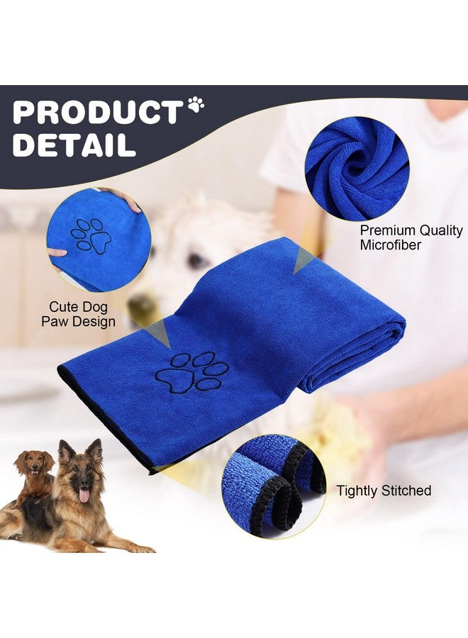 Chumia Chumia 4 Pack Dog Towels for Drying Large Microfiber Grooming Tools Absorbent Soft Bath Supplies with Embroidered Paw for Small Medium Pet Products(16 x 32 Inch,Blue) - Image 3