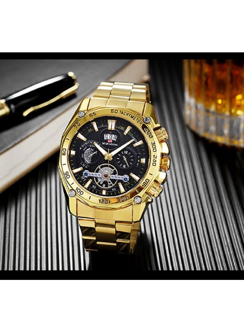 VA VA VOOM Men's Fashion Waterproof Stainless Steel Analog Quartz Watch - Gold - Image 5