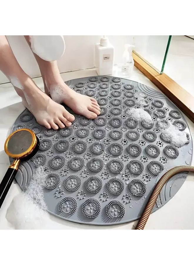 Pink Anti Slip Bath Mat 55cm Round Massage Foot Pad Toilet Bathroom Rug - Image 1