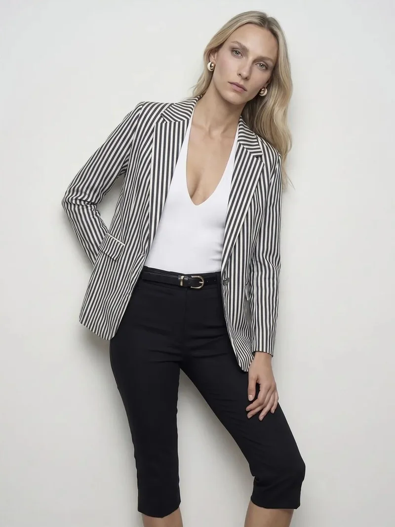 ديلفين DILVIN Striped Poplin Blazer Jacket
