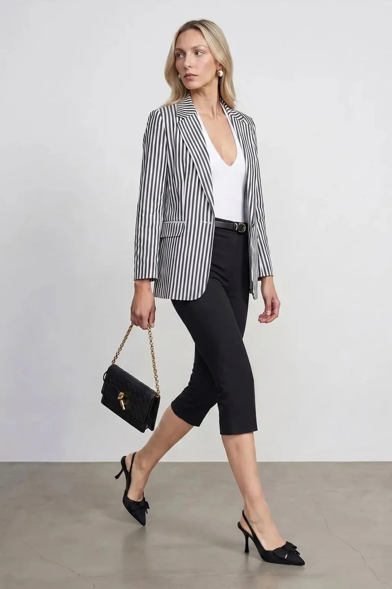 Dilvin Dusty White DILVIN Striped Poplin Blazer Jacket for Women | Best Price UAE