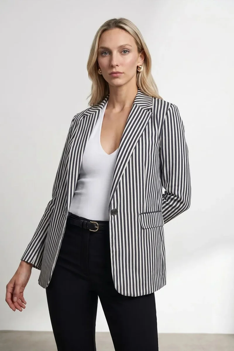 Dilvin Dusty White DILVIN Striped Poplin Blazer Jacket for Women | Best Price UAE