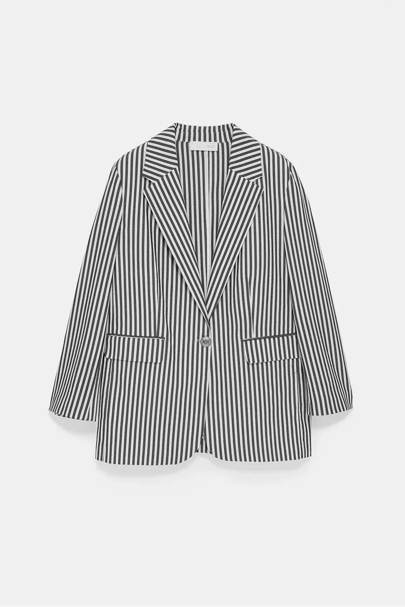 Dilvin Dusty White DILVIN Striped Poplin Blazer Jacket for Women | Best Price UAE