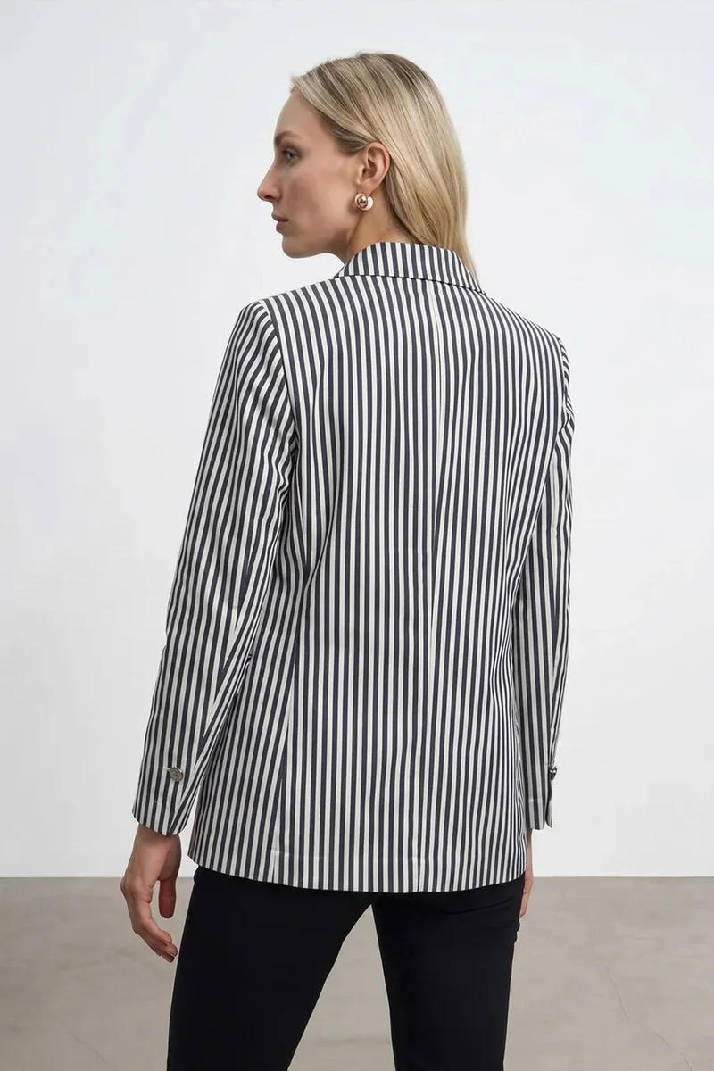 Dilvin Dusty White DILVIN Striped Poplin Blazer Jacket for Women | Best Price UAE