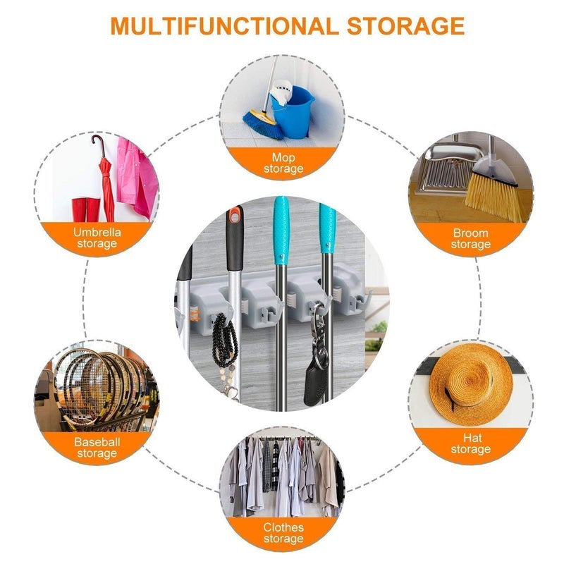 MSS ENTERPRISE Wall Mounted Mop and Broom Holder Upgraded with Effective and Strong Holding Capacity with 5 Slots and 6 Hooks for Kitchen Garden and Garage Storage for up to 11 Tools Standard Size - Image 4