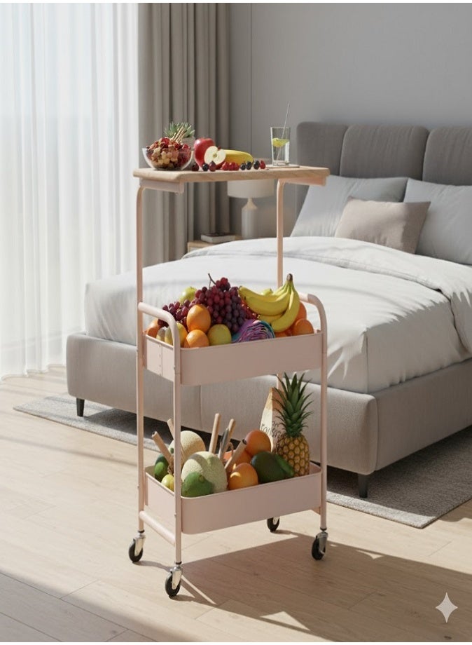 LIVVY 3-Tier Rolling Storage Cart with Wooden Tabletop – Heavy-Duty Metal Utility Organizer Trolley with Lockable Wheels, Waterproof & Rustproof Multi-Layer Shelf for Kitchen, Bedroom, Office, Bathroom & Living Room - Image 2