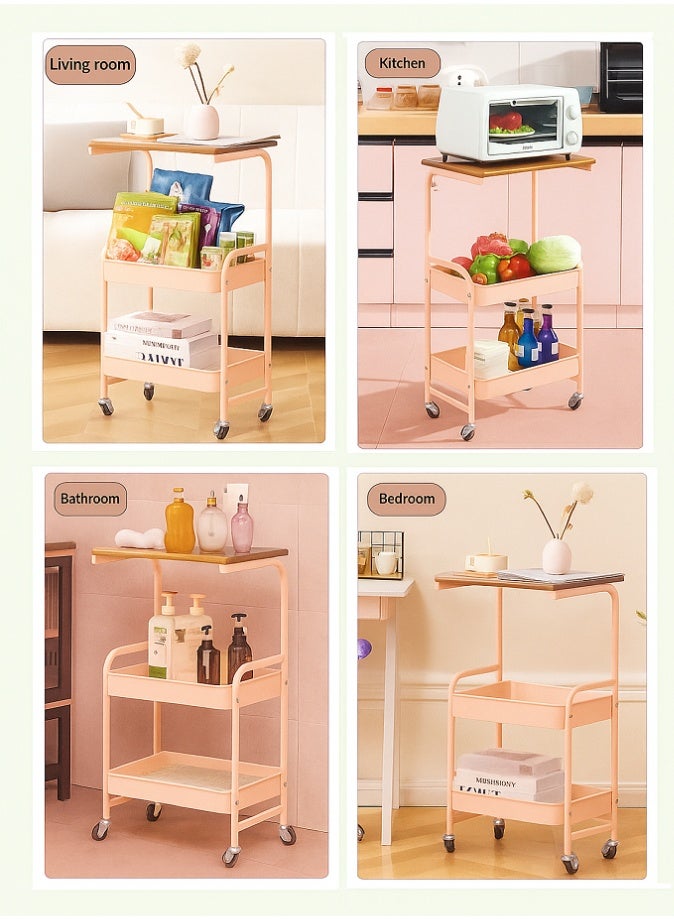 LIVVY 3-Tier Rolling Storage Cart with Wooden Tabletop – Heavy-Duty Metal Utility Organizer Trolley with Lockable Wheels, Waterproof & Rustproof Multi-Layer Shelf for Kitchen, Bedroom, Office, Bathroom & Living Room - Image 3
