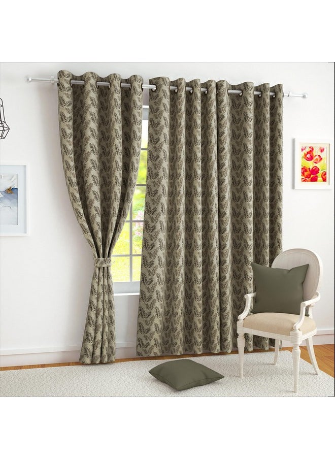 Story@Home Story@Home Room Darkening Door Curtains 7 Feet Set of 4 | Leaf Design Door Curtain | Thermal Insulated Curtains | Curtains for Living Room | (116 x 215 cm, Brown) | Perfect for Home Decor  - Image 1