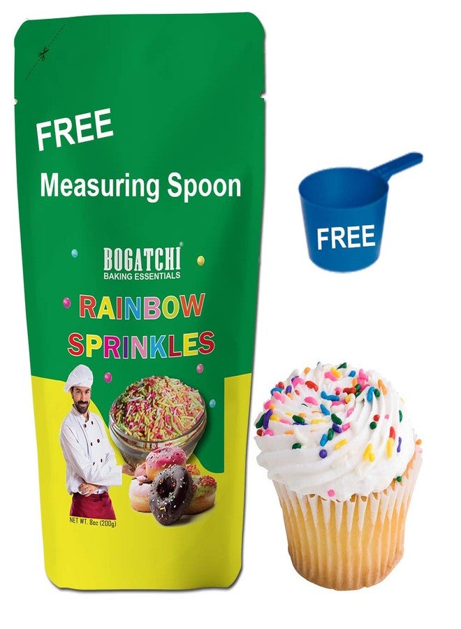 BOGATCHI Colorful Rainbow Sprinkles, Non - GMO |Tasty | Gluten Free, Mixed Colorful Sprinkles for Cakes Decoration, Cup Cakes, Tarts, Muffins, Coffee, 200g , Free Measuring Spoon - Image 2