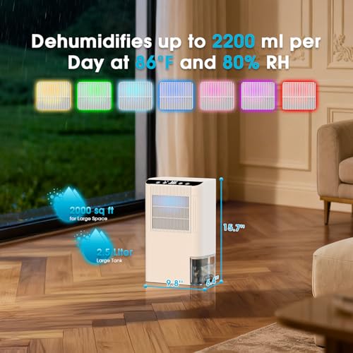 Onsekin Dehumidifiers for Home, 2000 Sq.Ft Small Dehumidifier with 3.3ft Drain Hose, 2.5L Tank, Timer Sleep Mode, Portable Dehumidifier for Basement, Bedroom, Bathroom (Sweet White) - Image 5