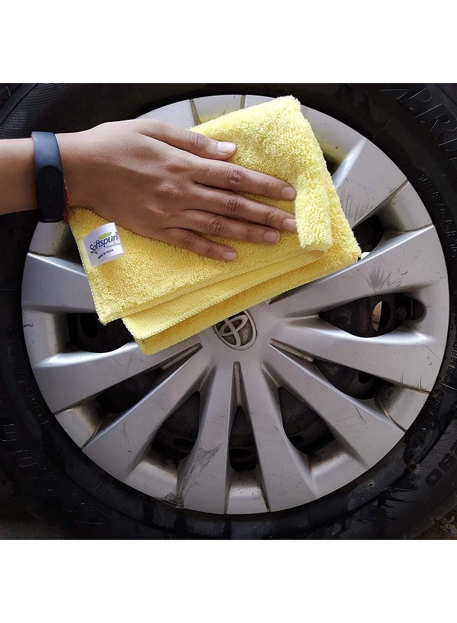 SOFTSPUN Microfiber High Loop Cleaning Cloths, 40x60 cms 3 pcs Towel Set 380 GSM (Yellow). Thick Lint & Streak-Free Multipurpose Cloths. - Image 4