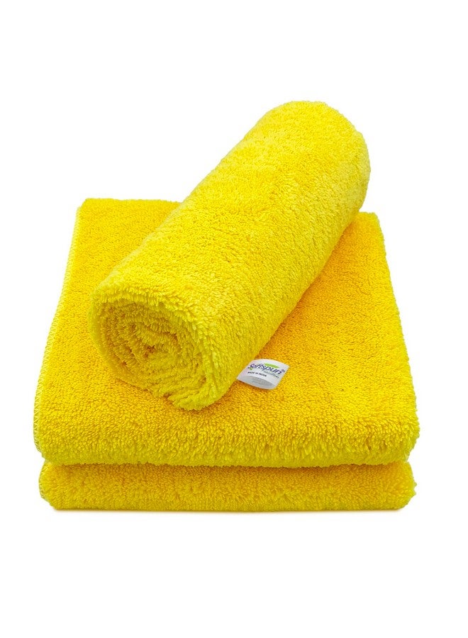 SOFTSPUN Microfiber High Loop Cleaning Cloths, 40x60 cms 3 pcs Towel Set 380 GSM (Yellow). Thick Lint & Streak-Free Multipurpose Cloths. - Image 1
