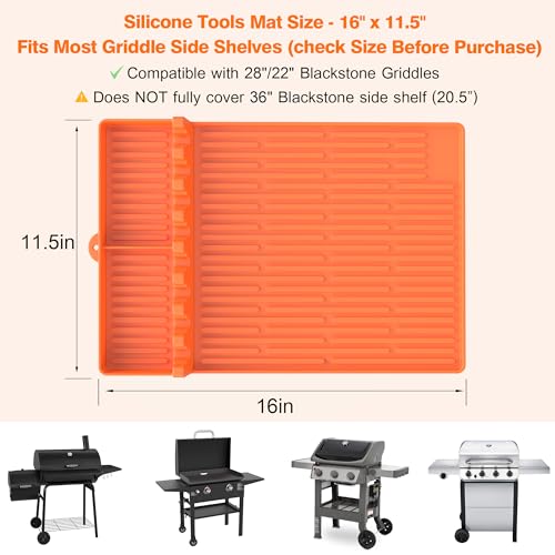 Uozuke Silicone Griddle Tools Mat for Blackstone - Large Silicone Spatula Mat with Drip Pad - Griddle Mats BBQ Grill Accessories - Side Shelf Mats Grill Pad for Blackstone Griddles Accessories (Orange) - Image 4