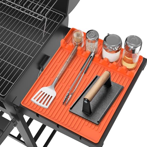 Uozuke Silicone Griddle Tools Mat for Blackstone - Large Silicone Spatula Mat with Drip Pad - Griddle Mats BBQ Grill Accessories - Side Shelf Mats Grill Pad for Blackstone Griddles Accessories (Orange) - Image 1