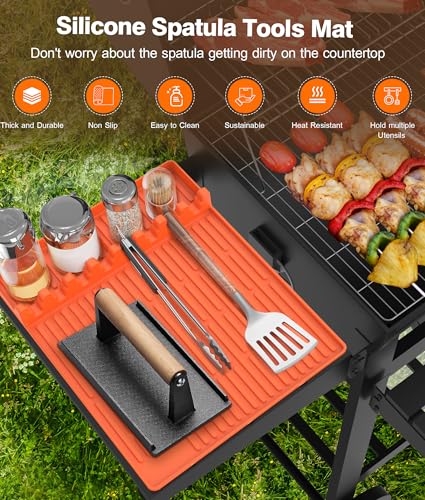 Uozuke Silicone Griddle Tools Mat for Blackstone - Large Silicone Spatula Mat with Drip Pad - Griddle Mats BBQ Grill Accessories - Side Shelf Mats Grill Pad for Blackstone Griddles Accessories (Orange) - Image 2